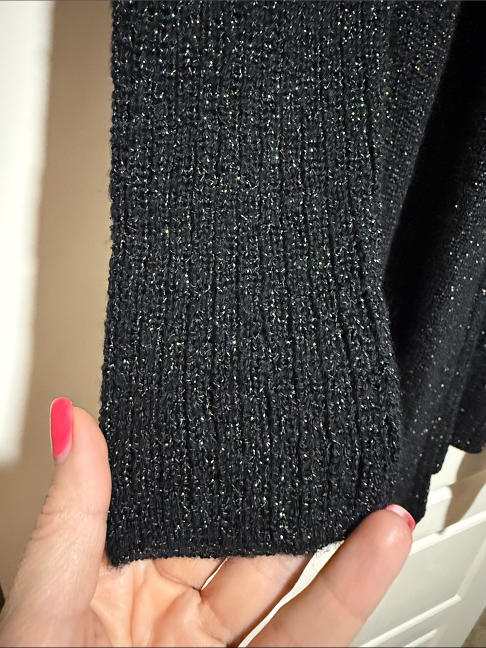 Eileen Fisher black merino lurex Open-Front Draped Cardigan - Picture 2 of 11